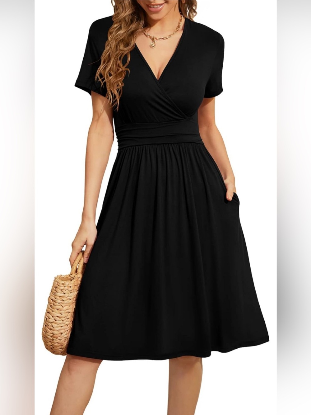 NWT WEACZZY short sleeve casual v-neck summer dress in black size large
